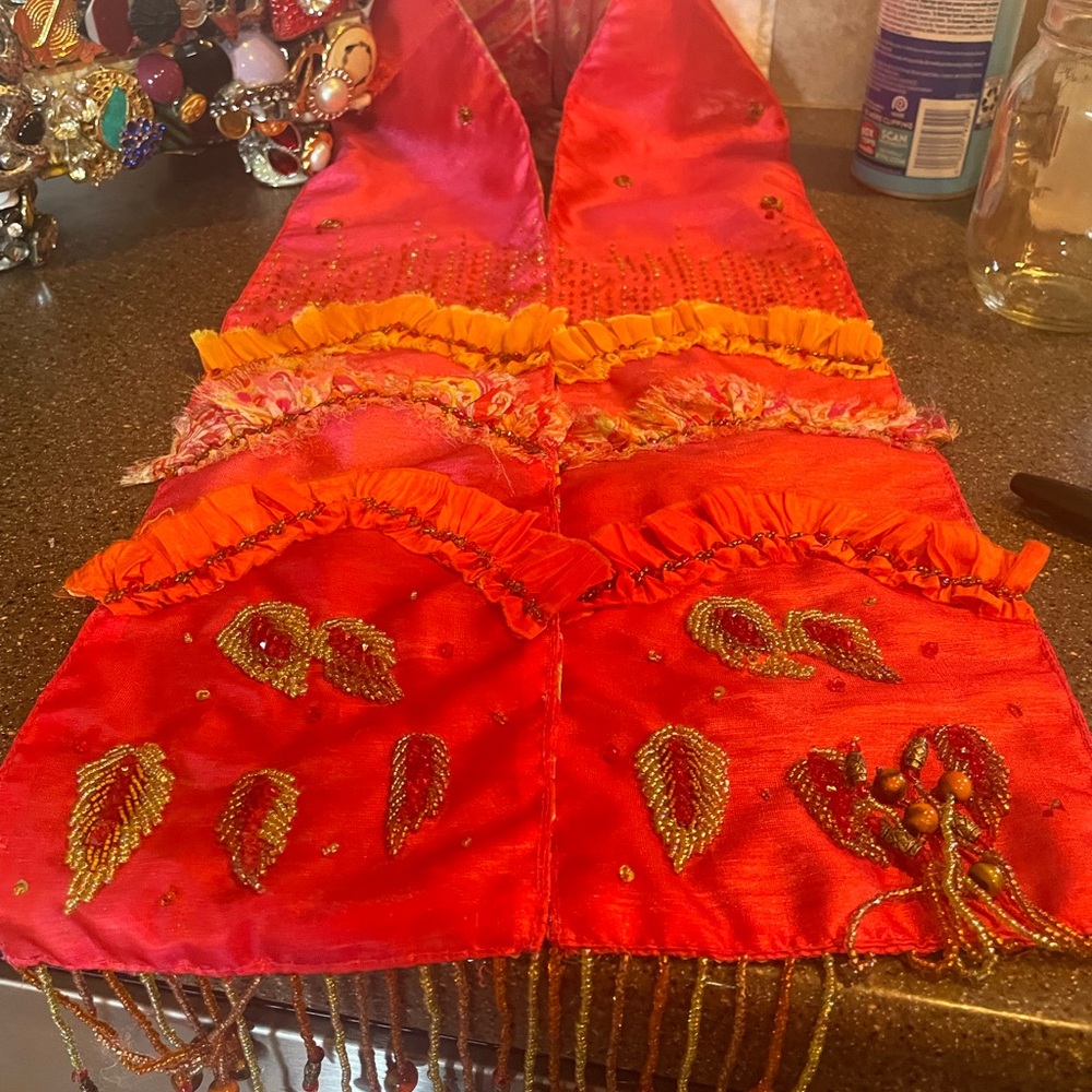 Mary France Sheer Beaded Ruffled Rustic Scarf